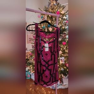 Free People magenta pink dress/tunic with black beading. Size 6.